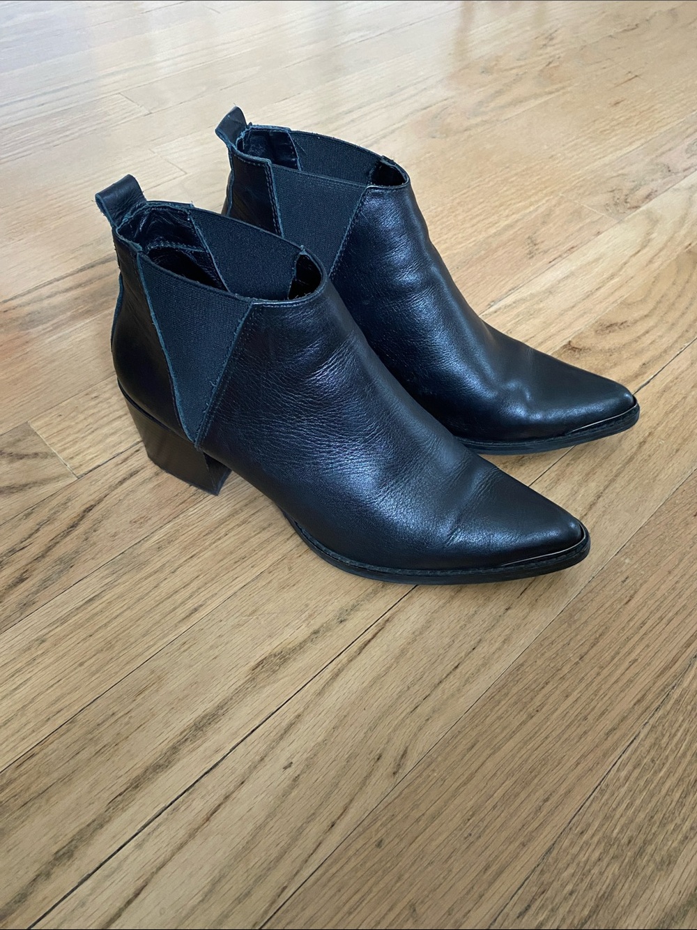 Classic Black Leather Pointed Ankle Booties - Women's